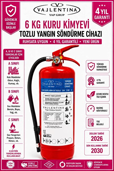 VALLENTİNA 6 Kg Kuru Kimyevi Tozlu Yangın Söndürme Tüpü TSE-HYB/CE BELGELİ 4 ...