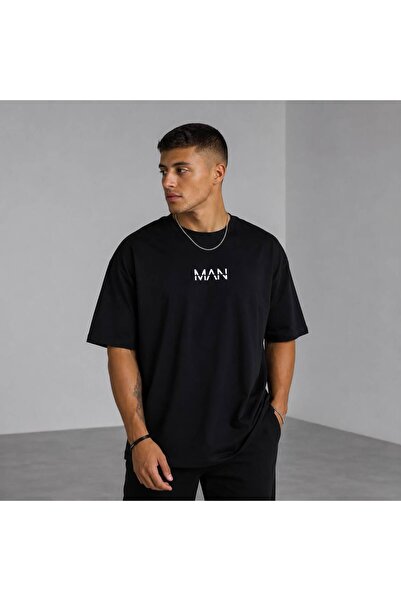 khufu Black Crew Neck Oversize Fit Cotton Man Printed Relaxed Cut Unisex T-Shirt