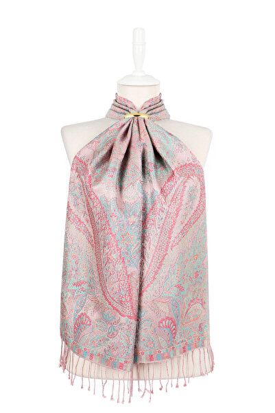 Bursa İpek Lila Mint Jamawar Woven Silk Scarf