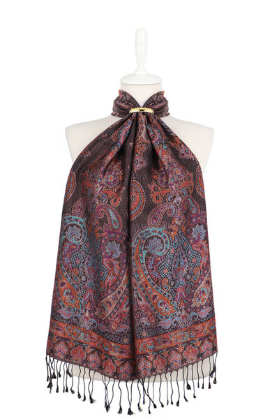 Bursa İpek Black Purple Jamawar Woven Silk Scarf