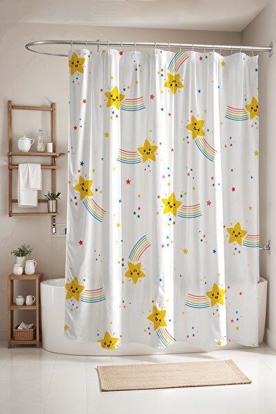 EVPANYA Bathroom Curtain, Floating Cute Stars Patterned Shower Curtain, Batht...