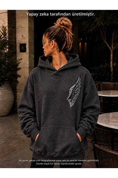 caddekombin Women's Angel Wing Printed Hooded Kangaroo Pocket Cotton Casual S...