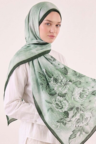 Salih Çelebi Floral Patterned Aqua Soft Shawl 4075 - Emerald Green