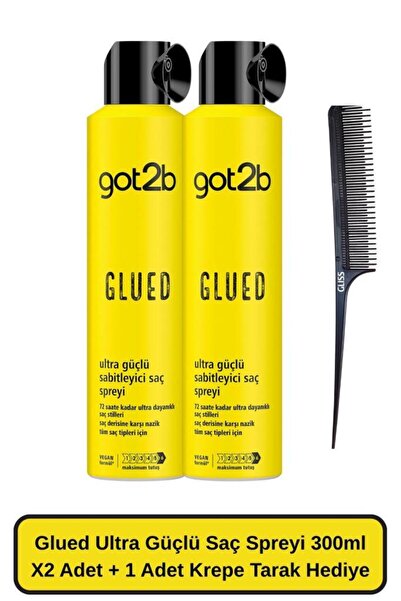 Got2B Glued Ultra Güçlü Saç Spreyi 300 ML X2 Adet + 1 Adet Krepe Tarak Hediyeli