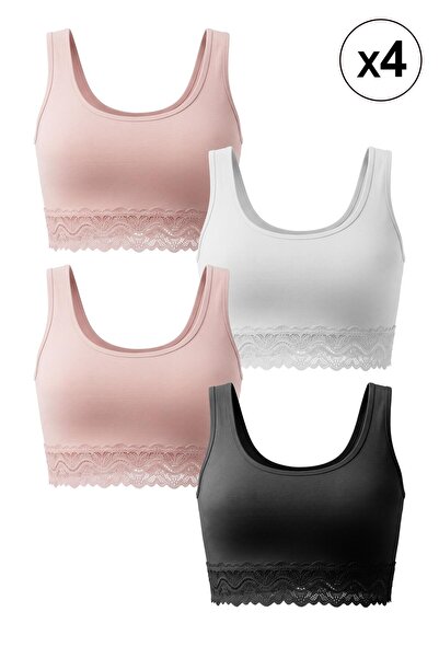 DOMİKİDS Kiz Garson - Cotton Colorful Lace Waist Bustier 4-Pack