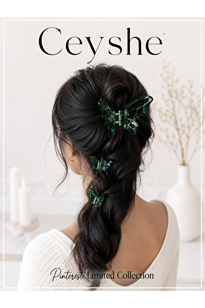 CeyShe Pinterest Set of 3 Green Shiny Butterfly and Mini Butterfly Hair Clips...