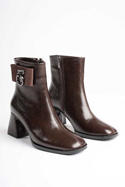 Griffa Shoes Women's Thick Heeled Bitter Brown Buckle Boots & Booties
