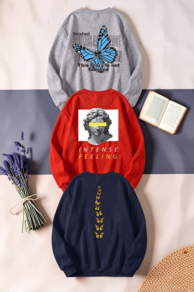 uyguntarz Unisex Mixed Printed Crew Neck Sweatshirt Set – Pack of 3
