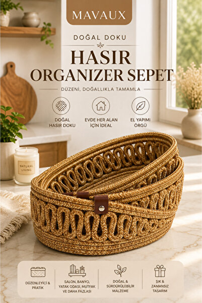 MaVaux Set oval VELONA cu 3 coșuri din frânghie Organizator pentru baie Organ...