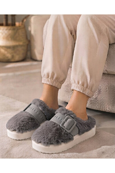 Enes Ayakkabıcılık Women's furry fluffy buckle home slippers warm comfortable...