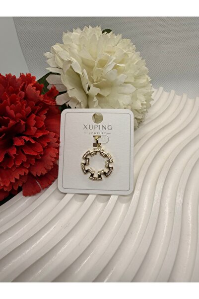 XUPING JEWELRY 14K RENGİ ZİRKON TAŞLI LABİRENT MODEL ÇELİK KOLYE UCU