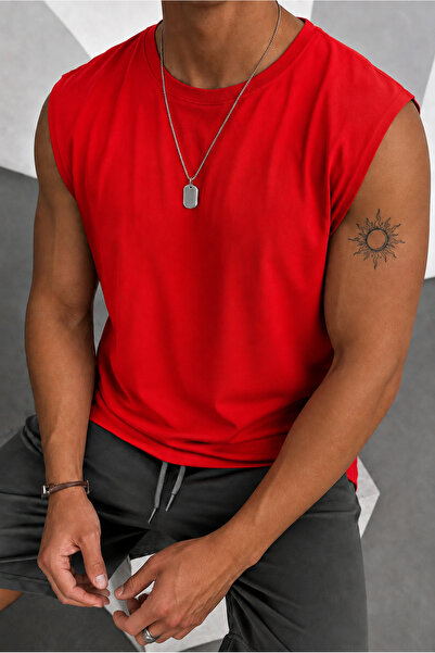 FAVORİST Plain Unprinted Men's Sports Athlete T-Shirt Zero Sleeve 100% Cotton...