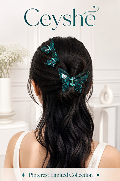 CeyShe Pinterest 3-Piece Bright Petrol Blue Butterfly and Mini Butterfly Hair...