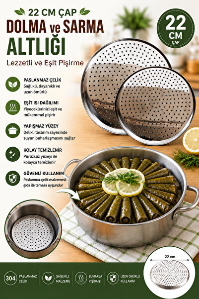 Doori Paslanmaz Çelik Dolma ve Sarma Altlığı – Pizza lahmacun tepsisi - Sarma ve dolma yapışma önleyici 22cm