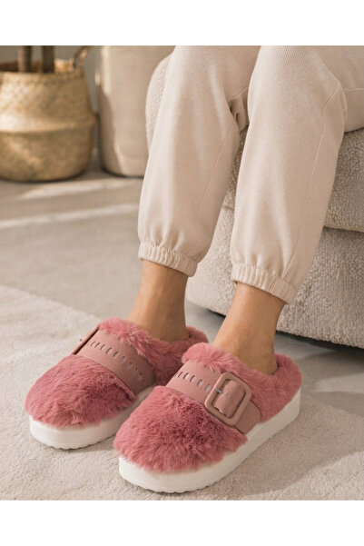 Enes Ayakkabıcılık Women's furry fluffy buckle home slippers warm comfortable...