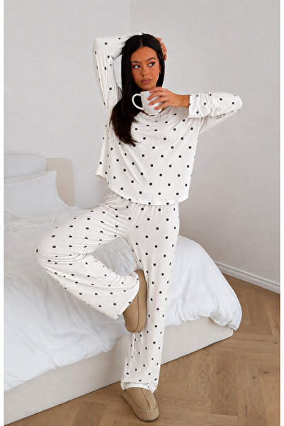 ÖZ PAMUK Kadın Uzun Kollu Raporlu Kumaş Şardonlu SOFT Pijama Takımı – Rahat K...