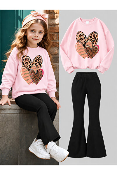 Cevval Girl's Crew Neck Sweatshirt and Spanish-Cut Leggings Set
