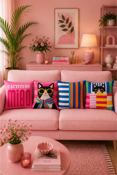 SEVMİŞ HOME 4 Pieces of Digital Printed Throw Pillow Covers 43X43 cm – Colorf...