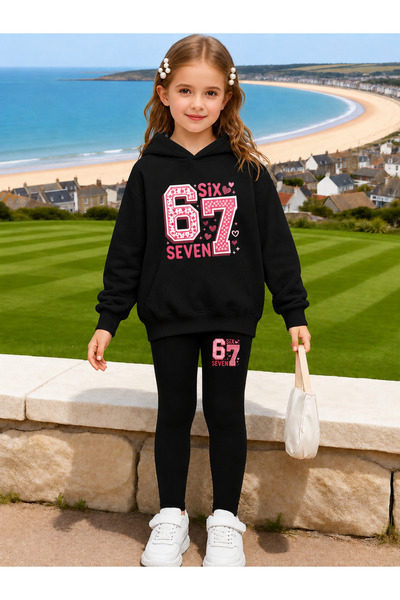 Cevval Girl's Crew Neck Sweatshirt and Leggings Set