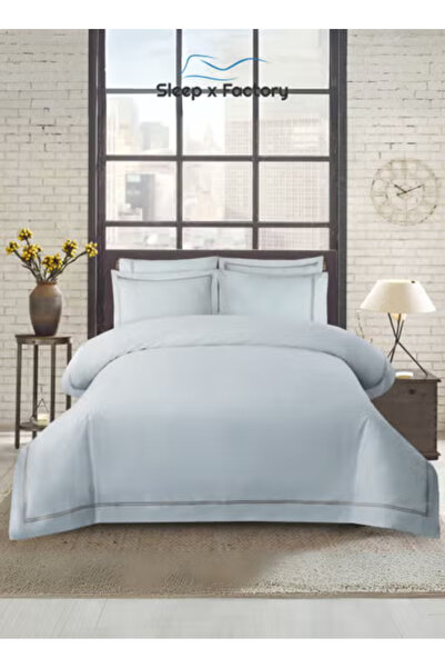 Sleep x Factory 6-Piece Cotton Satin Duvet Cover Set – Embroidered Hotel Bedd...