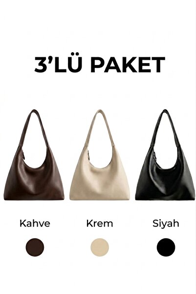 HONEY BAG 3-Pack Coffee, Cream, Black Vintage Double Zipper Hand and Shoulder...