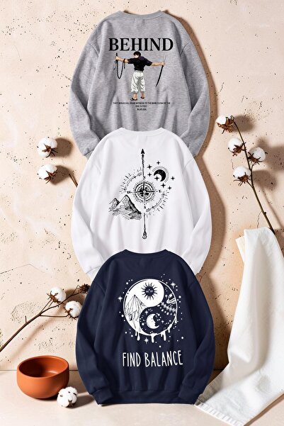 uyguntarz Unisex Mixed Printed Crew Neck Sweatshirt Set – Pack of 3