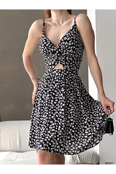 Generic Brand Women's Modern V-Neck Strap Patterned A-Line Mini Dress