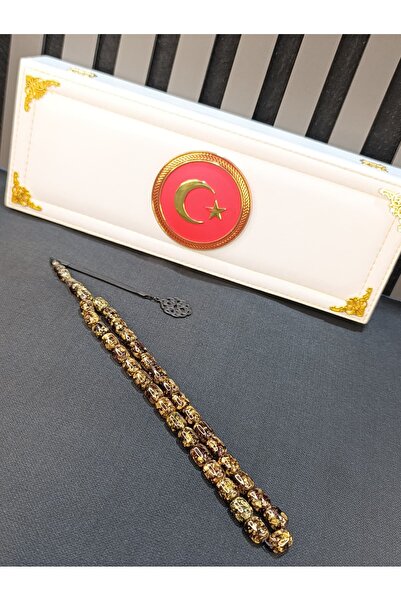 TESPİH KÖŞESİ Gold Leathered Tesbih with Black Tassel