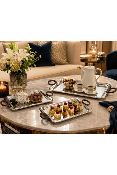 Dania 3-Piece Rectangular Serving Tray Set in Mirror Polished Stainless Steel...