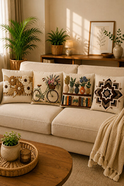 SEVMİŞ HOME 4 Adet Dijital Baskılı Kırlent Kılıfı 43x43 cm – Renkli Modern De...