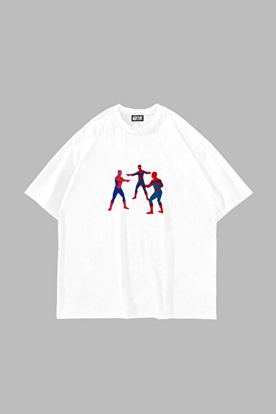 Sekizbiraltı Pointing Hero Meme Graphic Baskılı Beyaz Oversize Unisex Tshirt