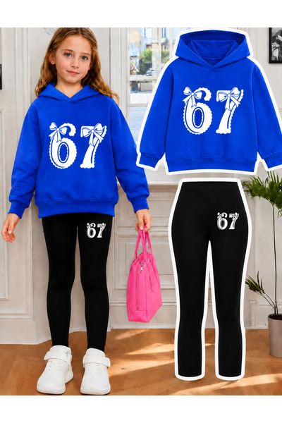 Cevval Girl's Crew Neck Sweatshirt and Leggings Set