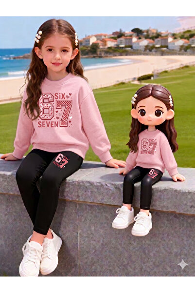 Cevval Girl's Crew Neck Sweatshirt and Leggings Set