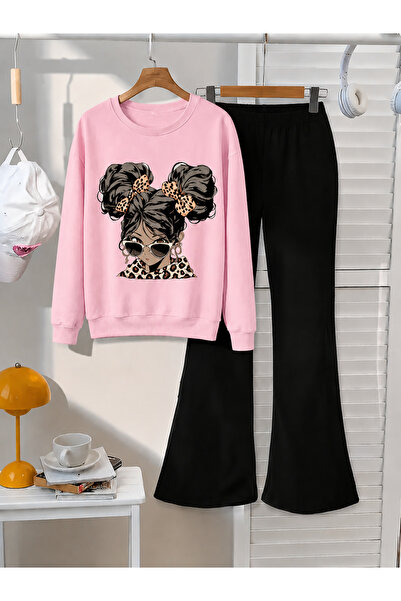 Cevval Girl's Crew Neck Sweatshirt and Spanish-Cut Leggings Set