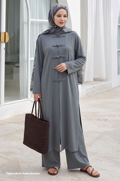 InStyle Tunic with Slit Detail Gray Suit