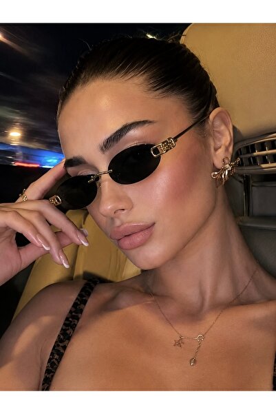 Goldmine Premium Knot Detailed Oval Rimless Gold Vendetta Sunglasses Uv400