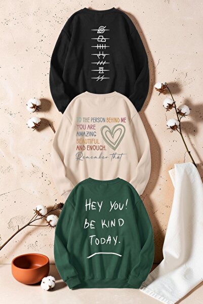 uyguntarz Unisex Mixed Printed Crew Neck Sweatshirt Set – Pack of 3