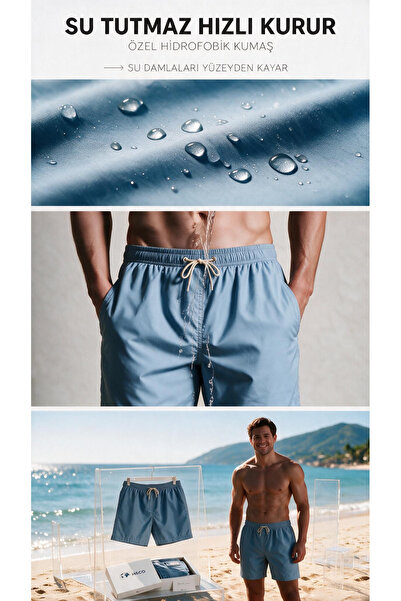 HSCO Baby Blue Color Mesh Pocket Swimsuit Regular Fit Men's Swim Shorts Baby ...