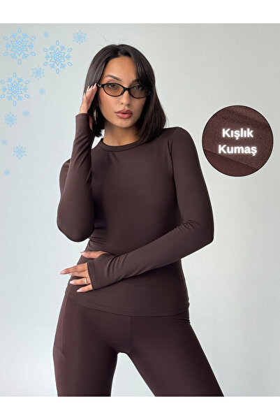 Nordmende Winter Fleece Lined Crew Neck Long Sleeve Body Blouse with Finger D...