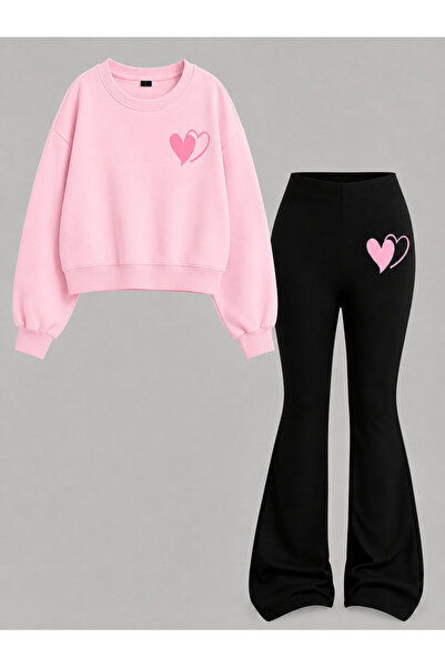 Cevval Girl's Crew Neck Sweatshirt and Spanish-Cut Leggings Set