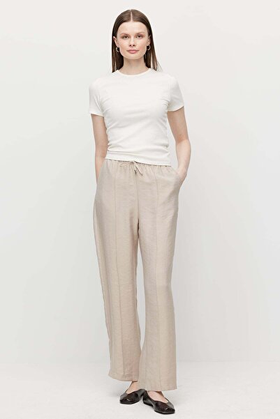 PAULMARK Women's Front-Seamed Straight-Cut Trousers with Elastic Waist