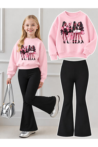 Cevval Girl's Crew Neck Sweatshirt and Spanish-Cut Leggings Set
