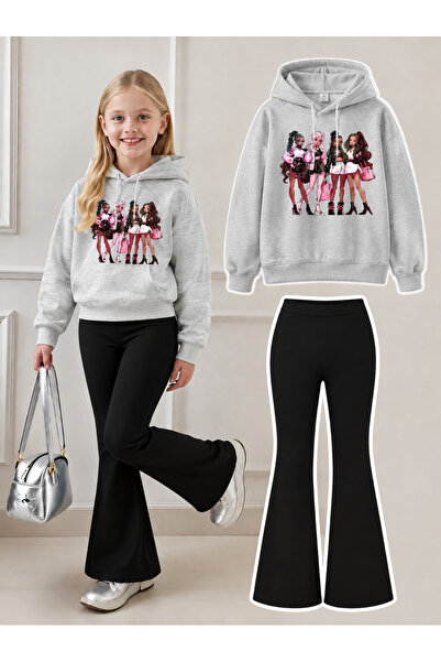 Cevval Girl's Hooded Sweatshirt and Spanish-Cut Leggings Set