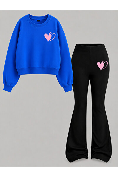 Cevval Girl's Crew Neck Sweatshirt and Spanish-Cut Leggings Set