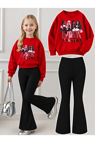 NIMBLECO Girl's Crew Neck Sweatshirt and Spanish-Cut Leggings Set