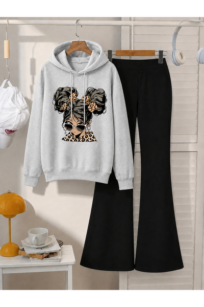 Cevval Girl's Hooded Sweatshirt and Spanish-Cut Leggings Set