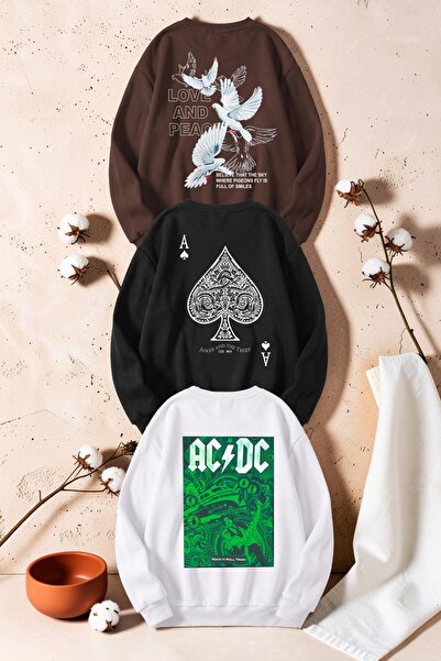 uyguntarz Unisex Mixed Printed Crew Neck Sweatshirt Set – Pack of 3