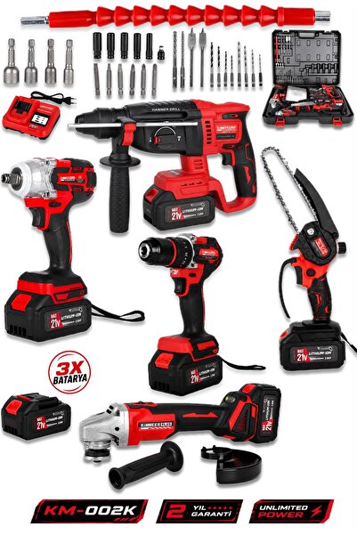 KİMMEER PLUS Profesyonel 21V Matkap Hilti Taşlama Somun Sıkma Testere 5'lı Set