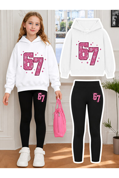 Cevval Girl's Crew Neck Sweatshirt and Leggings Set