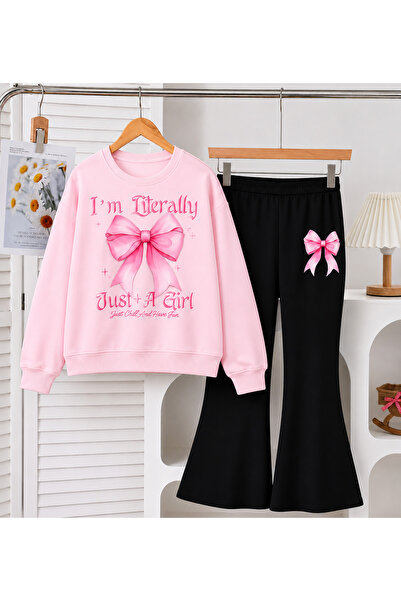 Cevval Girl's Crew Neck Sweatshirt and Spanish-Cut Leggings Set